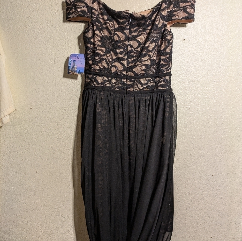 Morgan &Co Elegant Black Lace Off-Shoulder Dress Nwt Size 5 - Picture 8 of 10